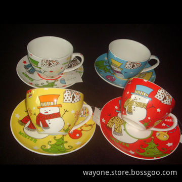 Porcelain tea cup/saucer, 220cc, Christmas design, ideal for gifts and promotions
